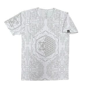 THREYDA Psychedelic Geometric Pattern All Over Print Artwork White T-Shirt